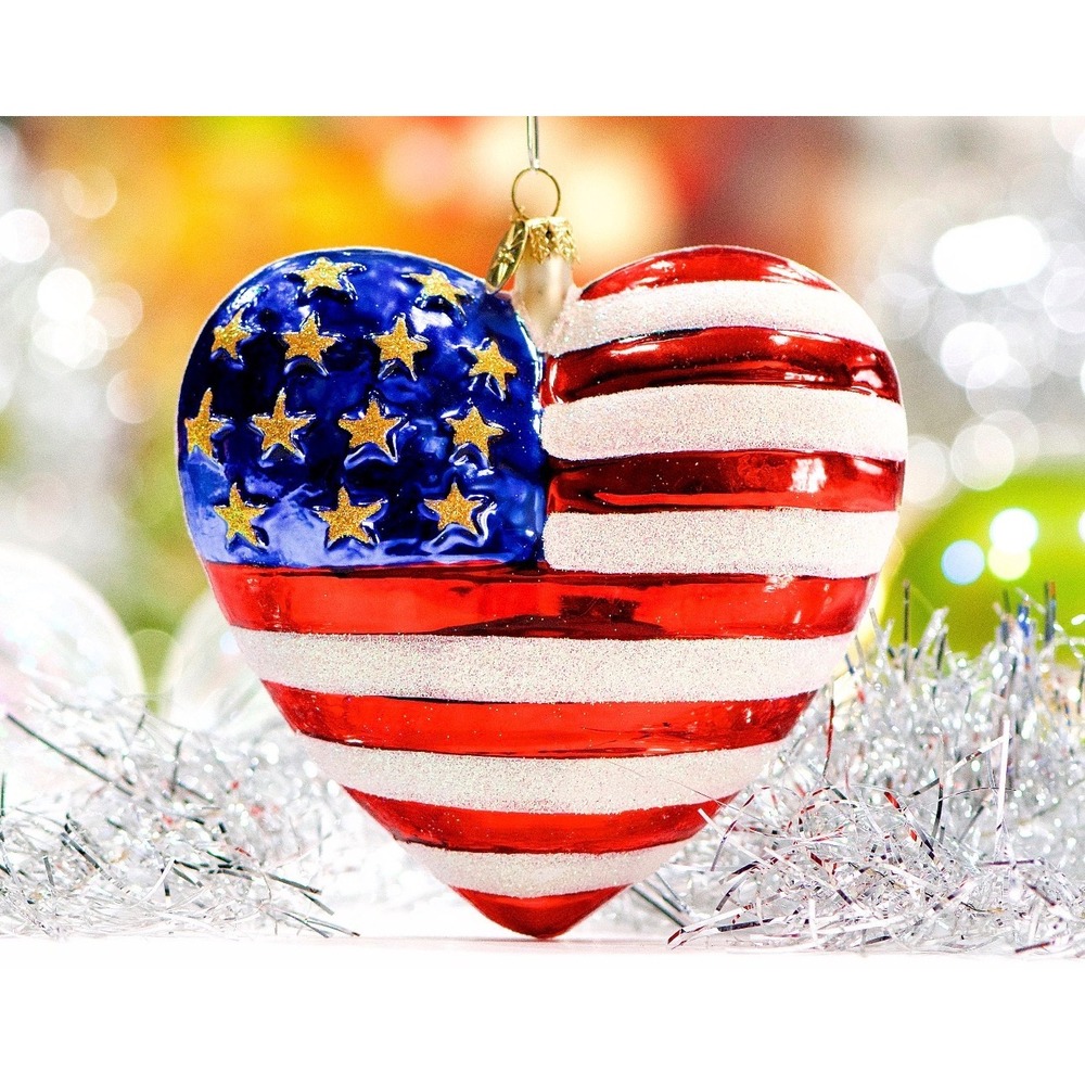 Christopher Radko VTG Tribute to America USA Flag heart ornament 5"x5" 2001